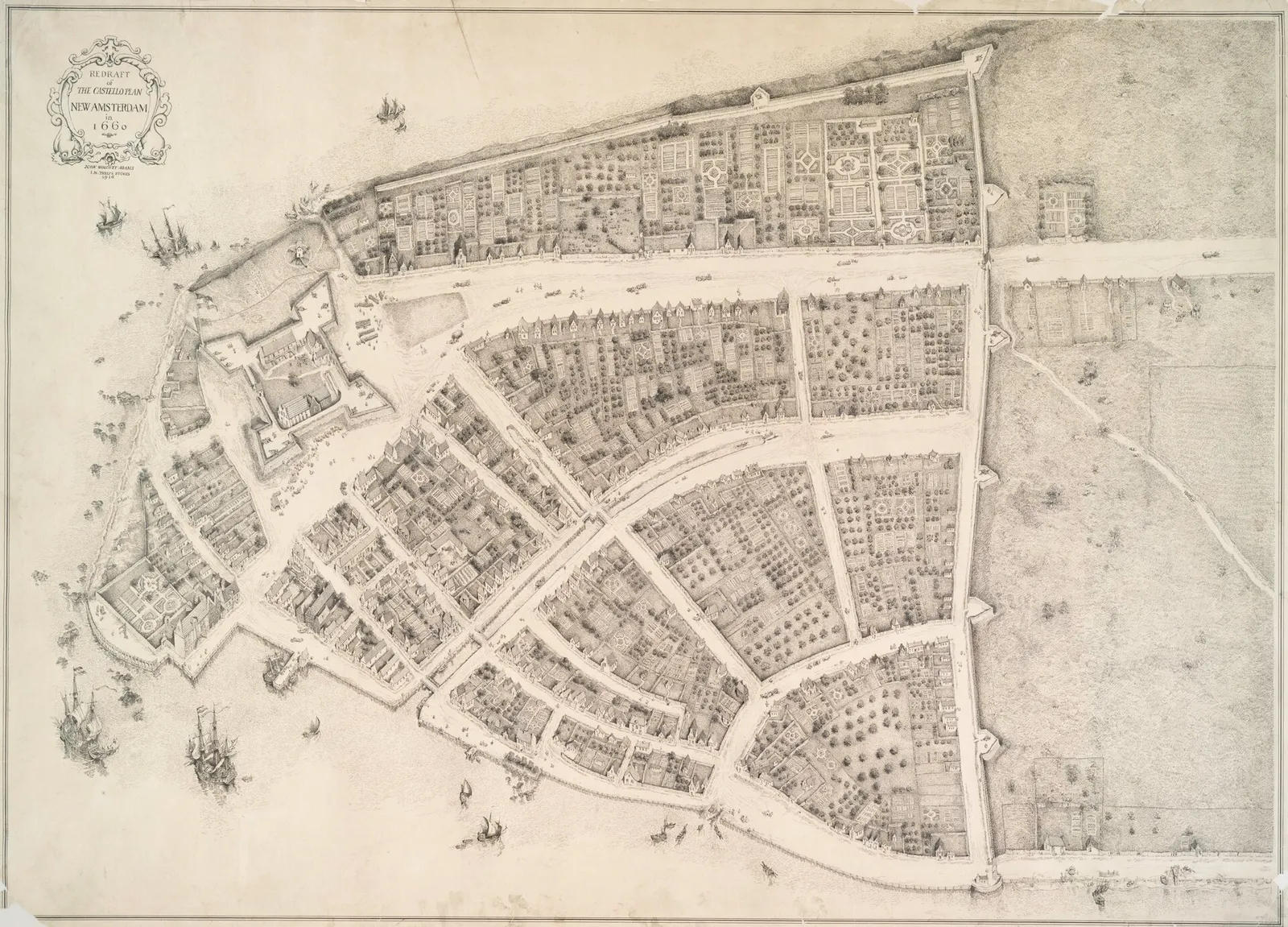 De Castello Plan-kaart van Nieuw-Amsterdam (het huidige New York), circa 1660