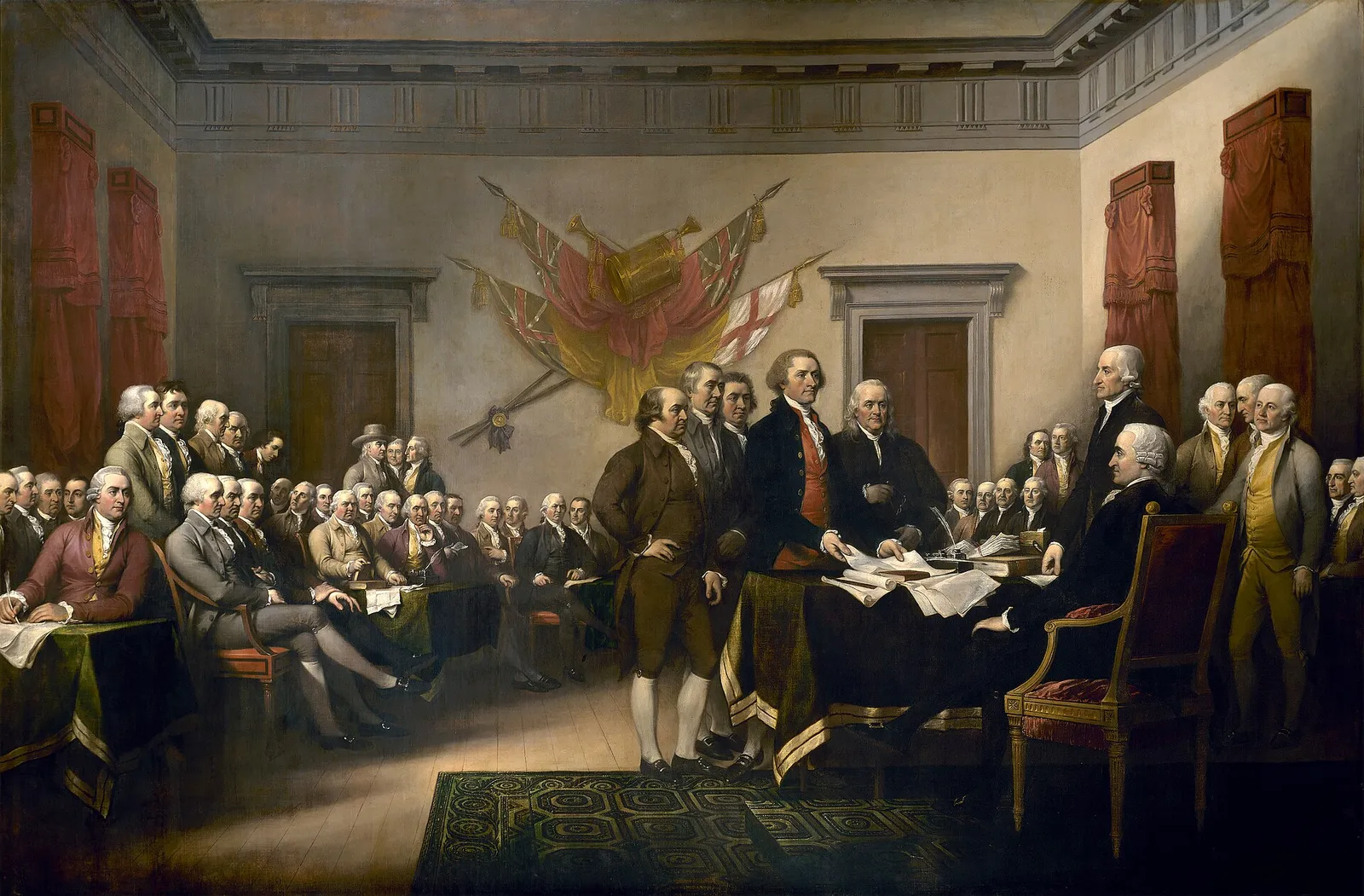 Schilderij van de presentatie van de Amerikaanse Onafhankelijkheidsverklaring (John Trumbull, archiefbeeld)