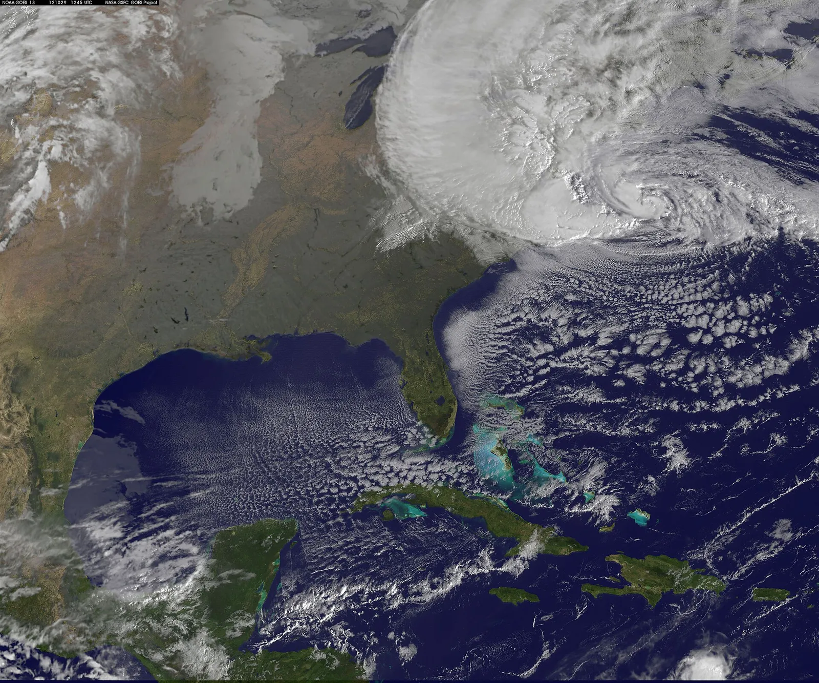 Satellietbeeld van orkaan Sandy (2012)